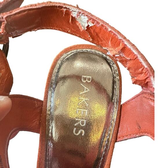 Bakers Snakeskin & Suede Wedge High Heel Open Toe Shoes Sz. 8 in Box Orange - Picture 4 of 16
